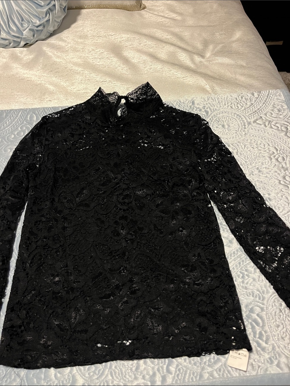 Long Sleeve Black Lace Mock Neck Top